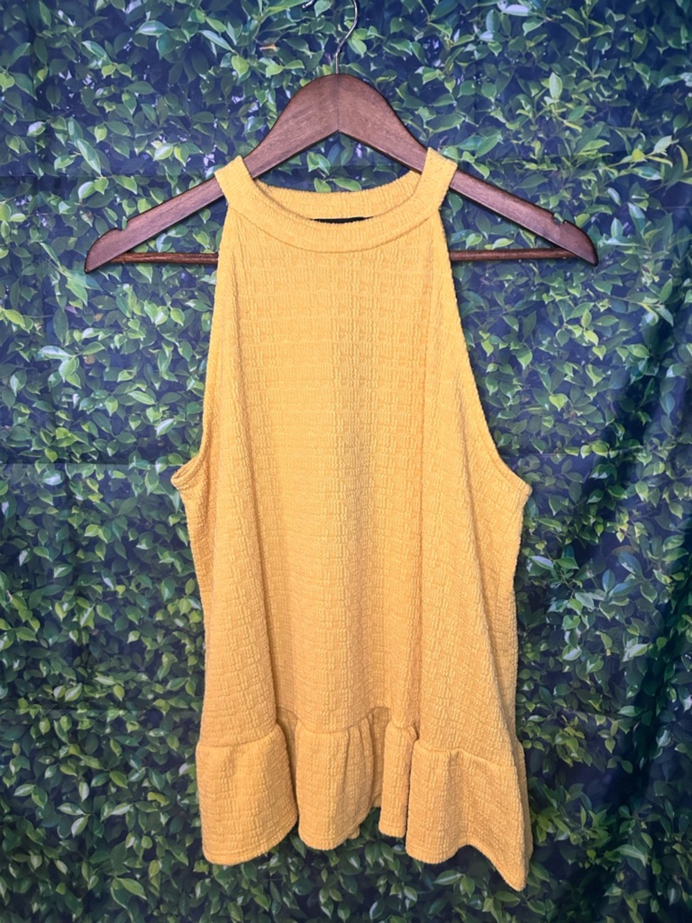 W5 Mustard Textured Sleeveless Peplum Tank